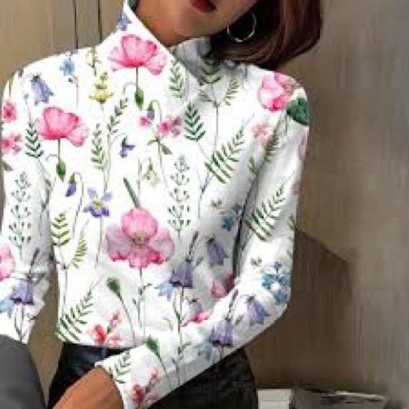 Exclusive Love Tops - NWT. Exclusive Love Small High Neck Floral Long Sleeve Top.